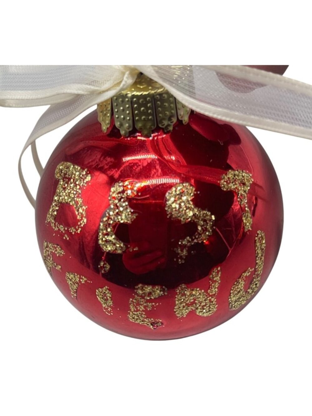 Christmas hand decorated red tree bulb ornament circle best friend 2" READ